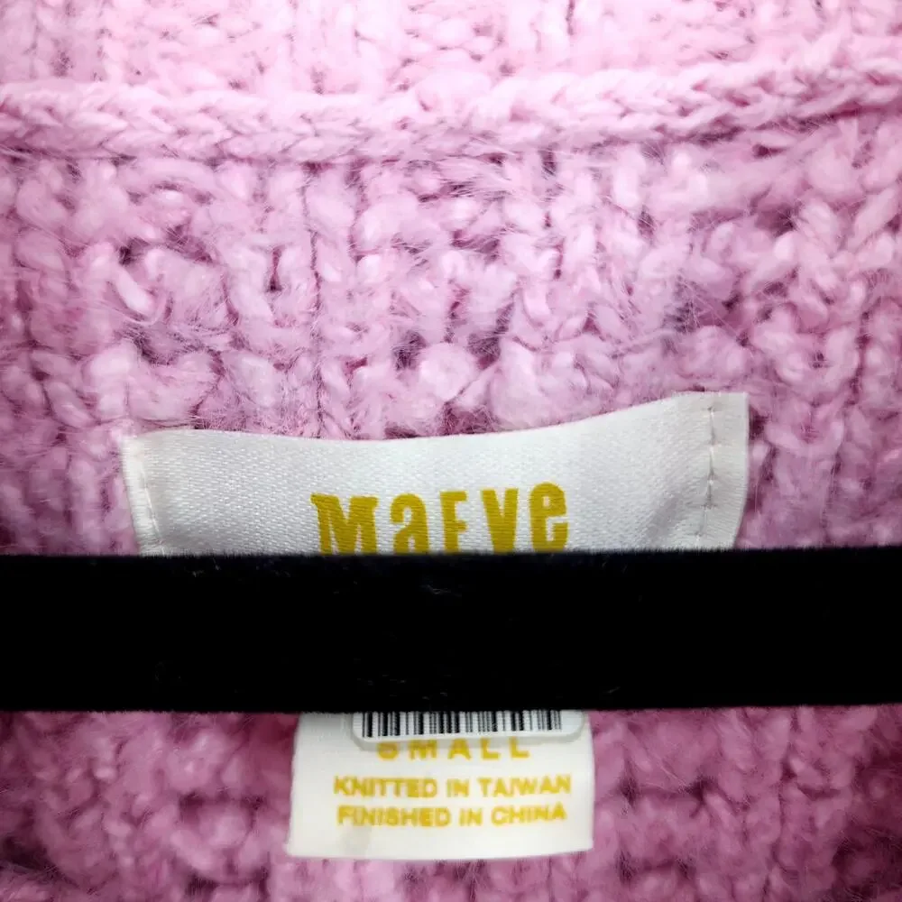 Anthropologie Maeve Chenille Chunky Knit Pink Cowl Turtleneck Sweater Size Small